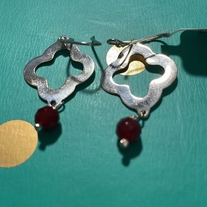 BNWOT Sterling Silver earrings with Clover pendant and red beads